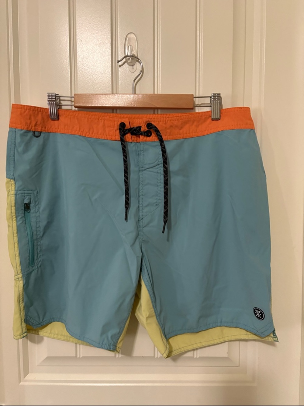 Roark Light Blue Swim Shorts with Orange Waistband